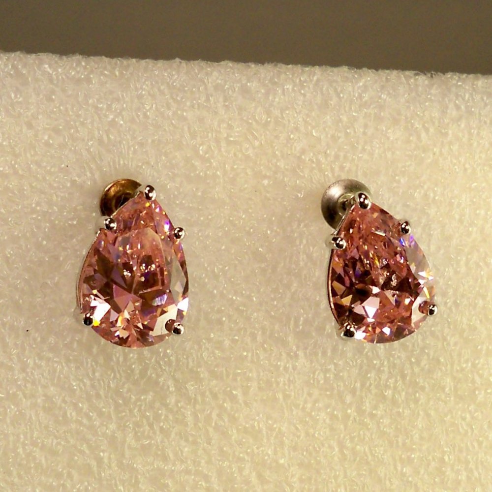 NEW Pink Tear Drop Cubic Zirconias Silver Designer Earrings